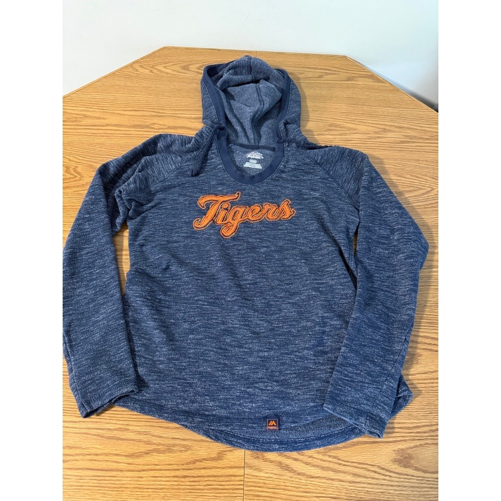 Majestic Detroit Tigers MLB Baseball Hoodie Navy Blue Space Dye Women Medium